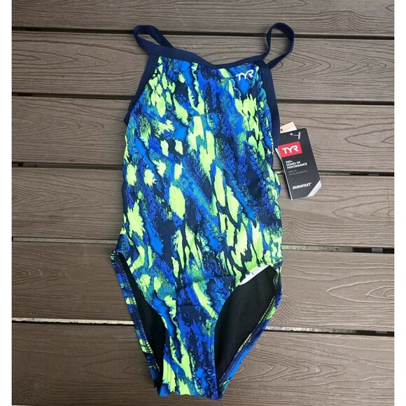 TYR DuraFast Lite Brandello Diamondfit 1 Pc Swim Blue/green Youth Girl Sz 24 New - Picture 1 of 3